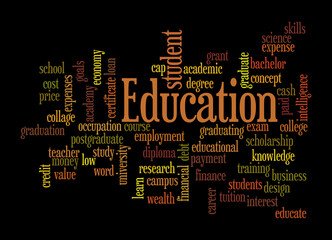 Word Cloud with EDUCATION concept, isolated on a black background
