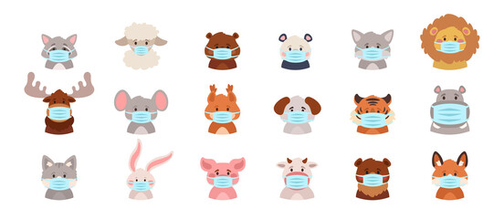 animals avatars wearing a protection face mask