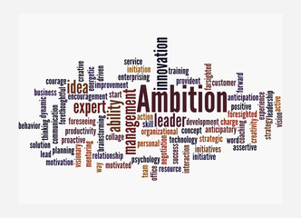 Word Cloud with AMBITION concept, isolated on a white background