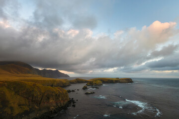 Cape End of the World at sunrise in autumn, Shikotan, South Kuriles, Russia