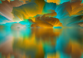 Landscape of surreal lake. Magical Abstract world. 3d illustration