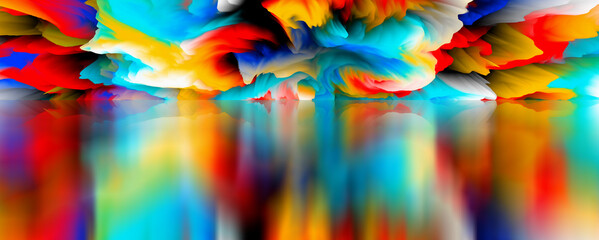 Landscape of surreal lake. Magical Abstract world. 3d illustration