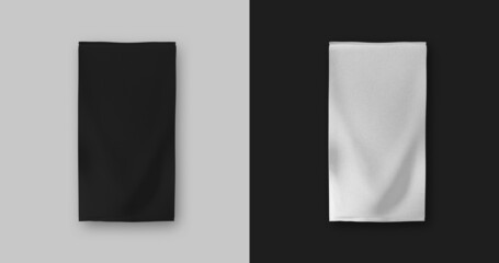 Black and White cotton beach towel mock up. 3D High Quality Image. - obrazy, fototapety, plakaty