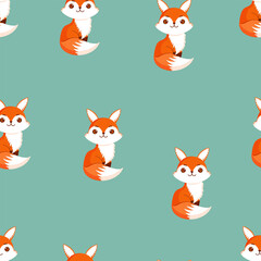 Seamless pattern with cute fox. Texture with animals for textiles, wallpaper or print design. Vector illustration.