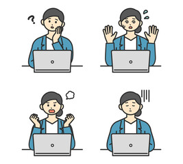 女性社員がパソコンを操作するイラスト素材