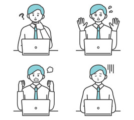 男性社員がパソコンを操作するイラスト素材