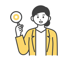 女性社員がまるの札を持つイラスト素材