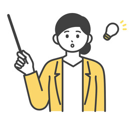 女性社員が指し棒で説明するイラスト素材