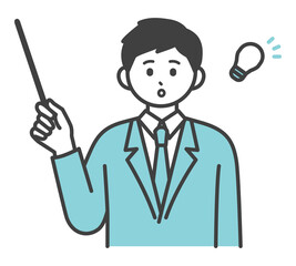男性社員が指し棒で説明するイラスト素材