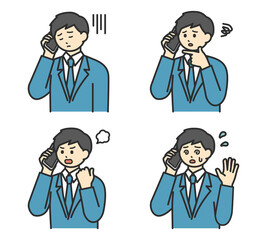 男性社員ががスマートフォンで連絡するイラスト素材