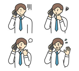 男性社員ががスマートフォンで連絡するイラスト素材