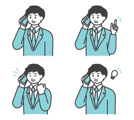 男性社員ががスマートフォンで連絡するイラスト素材