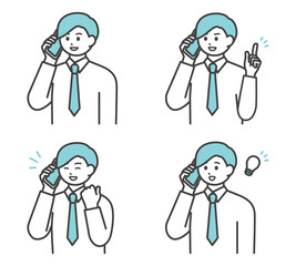 男性社員ががスマートフォンで連絡するイラスト素材