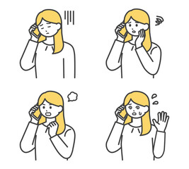 女性社員がスマートフォンで連絡するイラスト素材