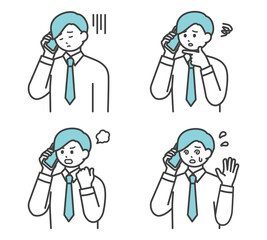 男性社員ががスマートフォンで連絡するイラスト素材