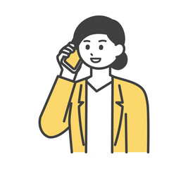 女性社員がスマートフォンで連絡するイラスト素材