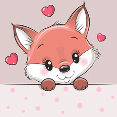 Cute Cartoon Fox with hearts