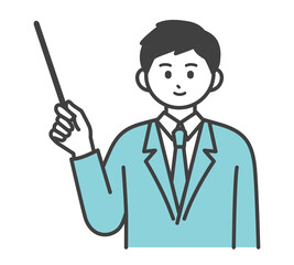 男性社員が指し棒で説明するイラスト素材