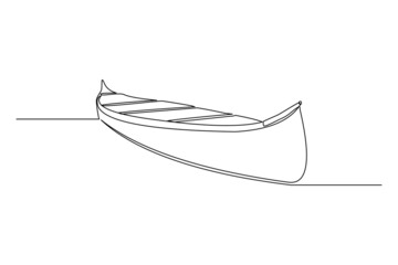 Continuous single one line drawing of wooden fishing canoe vector illustration