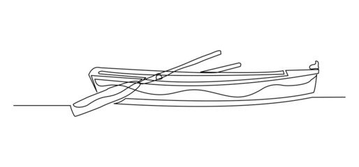 Obraz na płótnie Canvas Continuous single one line drawing of wooden fishing canoe vector illustration