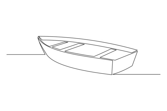 Continuous single one line drawing of wooden fishing canoe vector illustration