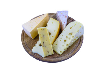 Various types of cheese isolated on a white background
