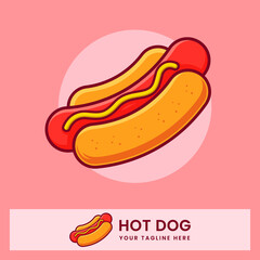 Fast food illustration, hotdog vector in retro style can be used for food products and billboards.