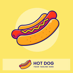 Fast food illustration, hotdog vector in retro style can be used for food products and billboards.