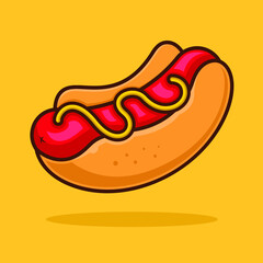 Fast food illustration, hotdog vector in retro style can be used for food products and billboards.