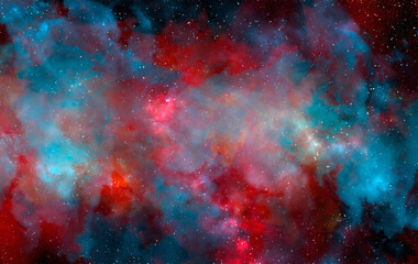 Space background with stardust and shining stars. Realistic cosmos and color nebula. Colorful galaxy. 3d illustration