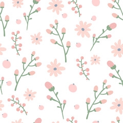 Floral pattern. Pretty flowers on white background. Printing with small pink flowers. Ditsy print. Cute elegant flower  template for fashionable printers