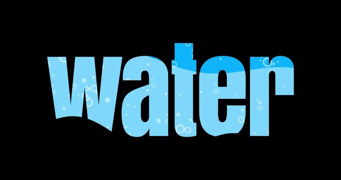liquid text motion graphic forming the word "water". 2D animation with alpha channel