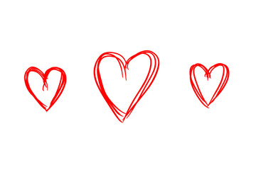 Three red hearts on a white background 