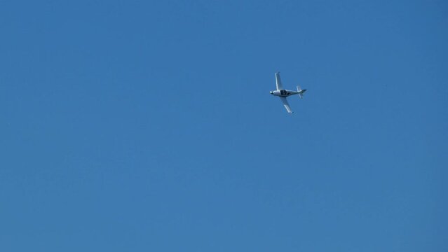 Aviafest. Oldschool Propeller-driven Aircraft Plane Flies Performs Aerobatics