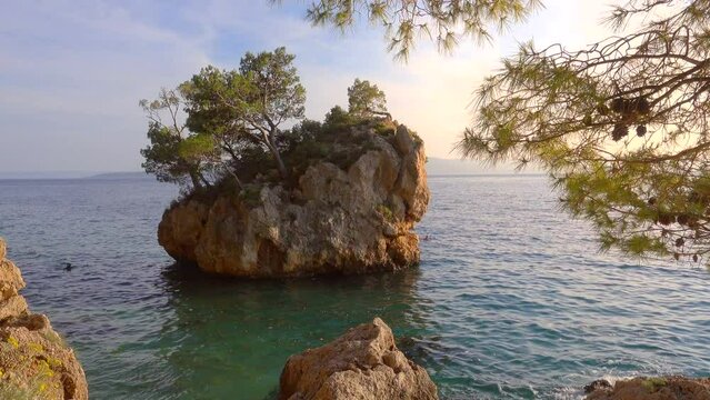 Seascape of the Adriatic Sea and famous stone in Brela resort. Makarska riviera, Croatia.