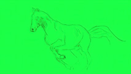 3d illustration - Hand drawing Of A horse on green screen