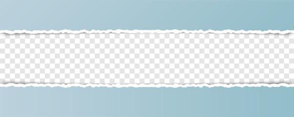 vector blue colored torn paper banner with ripped edges with space for your text on transparent background