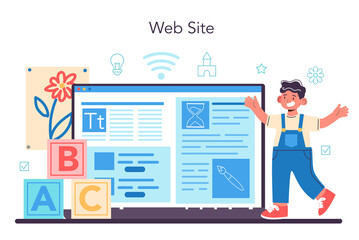 Kindergartener online service or platform. Children playing toys