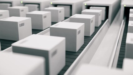 3d factory conveyor belts with infinite boxes