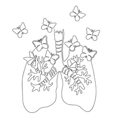 Ease of breathing in the lungs. Drawn in one line. Isolated stock vector illustration
