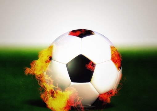 燃えるサッカーボールのイラスト