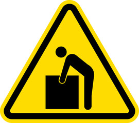 Lifting hazard warning sign. Triangle yellow background. Safety signs and symbols.