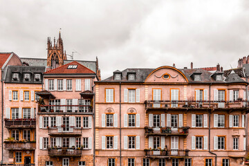 Fototapeta premium Street view and typical french buildings in Metz, France