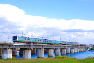 Fototapeta na wymiar 鉄橋を渡る電車