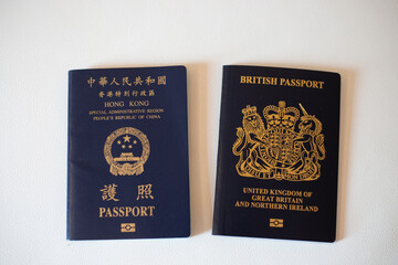 British National Oversea (BNO) Passport and Hong Kong Special Administrative Region (HKSAR) Passport on white background