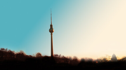 Sunrise view of Fernsehturm in center Berlin