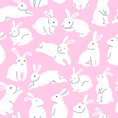 Rabbit seamless pattern. Simple bunny seamless background