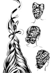 Fashion illustration set of braided hairstyles