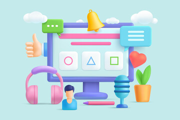 3d social media icon. Digital marketing. Online social network. Vector design isolated. 3d vector icon illustration. © Vlad K.