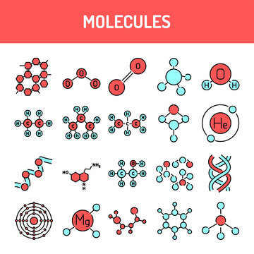 Molecules line icons set. Isolated vector element.